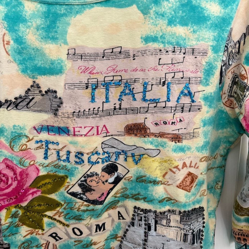 Vintage Take Two Clothing Co. Italy Art To Wear Graphic Top Size L - Picture 2 of 7
